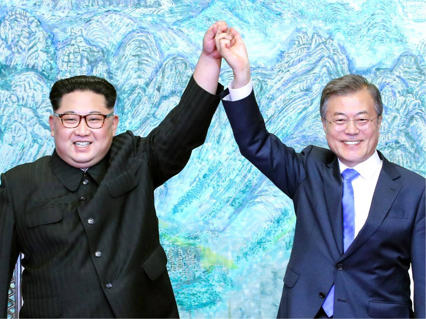 North and South Korea leaders hand in hand